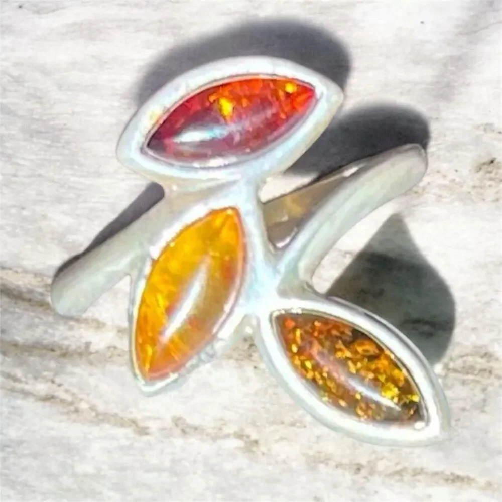 Tri Color Amber and Sterling Silver Ring Size 7 and Amber Earrings Set